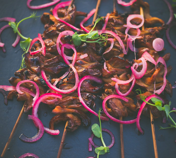 mushroom shawarma with pickled red onion