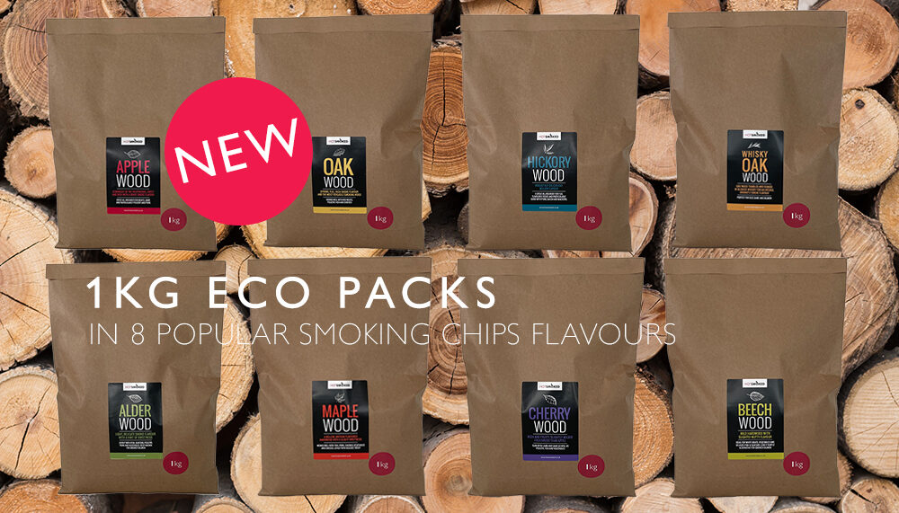 NEW range of 1kg eco packs of 8 popular smoking chips flavours