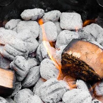 BBQ Smoking Wood Chunks on Coal Fire